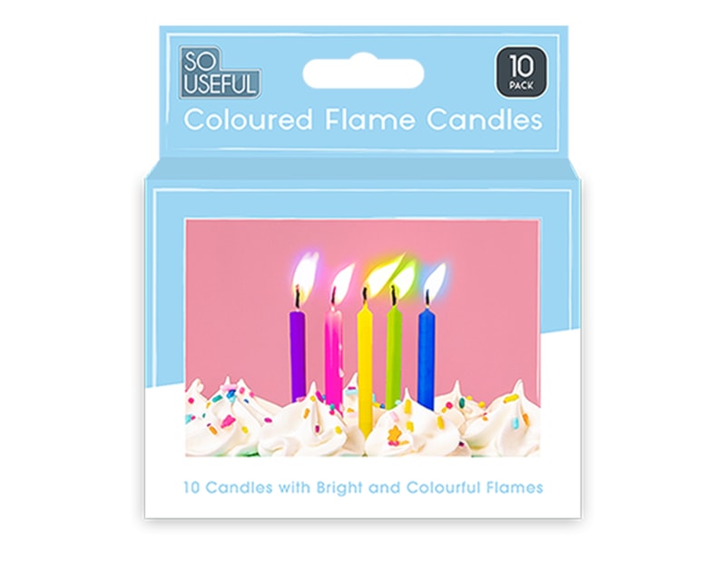 Wholesale Coloured Flame Party Candles 10pk With Clip Strip Wholesale Coloured Flame Party Candles 10pk With Clip Strip