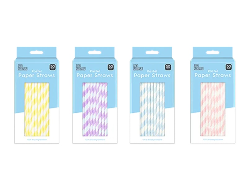 Wholesale Pastel Paper Straws 50pk With Clip Strip