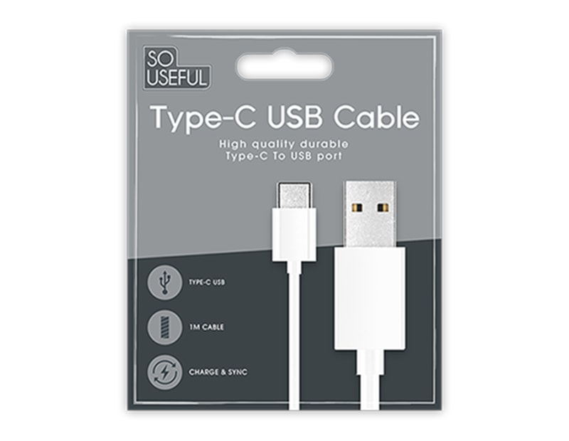 Wholesale Type-C to USB White Cable 1m With Clip Strip Wholesale Type-C to USB White Cable 1m With Clip Strip