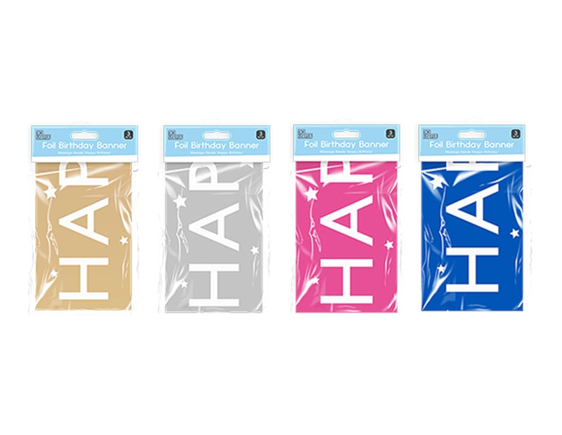 Wholesale Metallic Foil Happy Birthday Banner 3m With Clip Strip Wholesale Metallic Foil Happy Birthday Banner 3m With Clip Strip