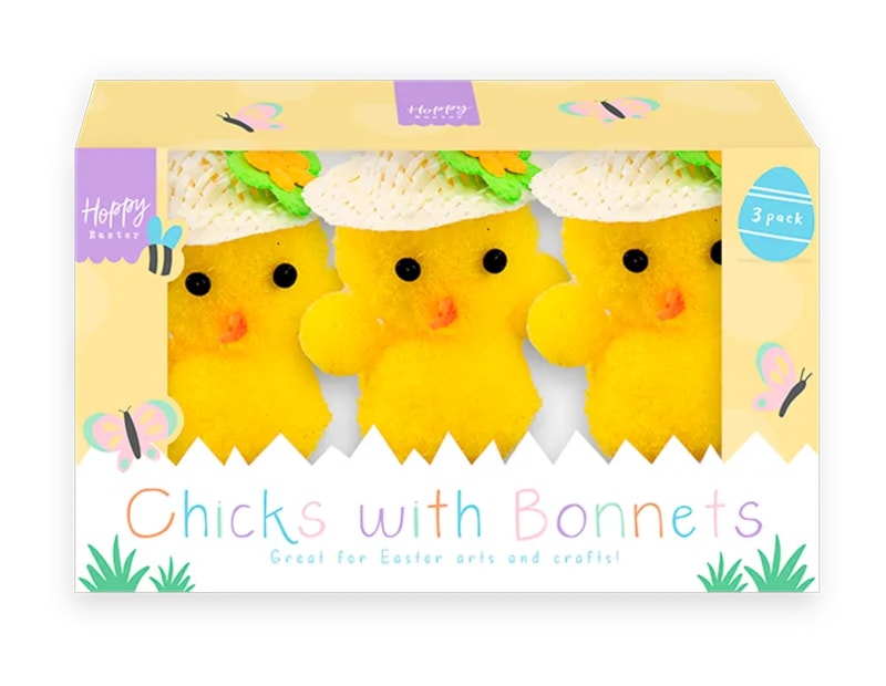 Wholesale Easter Chicks with Bonnets 3pk CDU