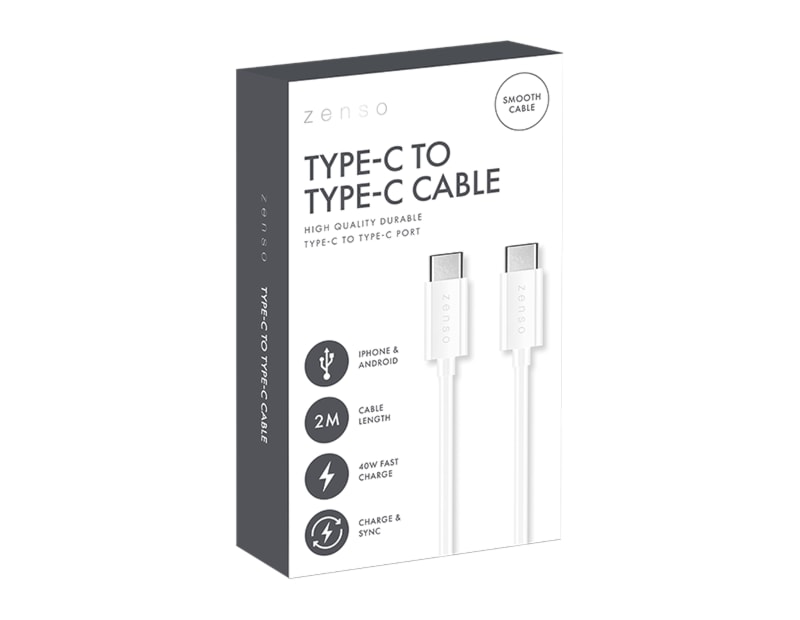 Wholesale White Type-C to Type-C 2M Cable CDU