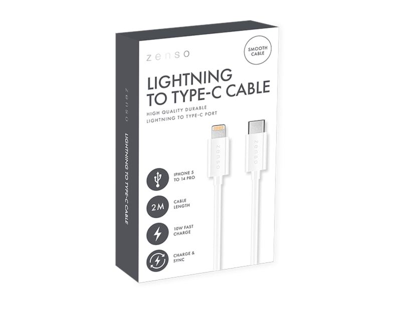 Wholesale White Lightning to Type-C 2M Cable CDU Wholesale White Lightning to Type-C 2M Cable CDU