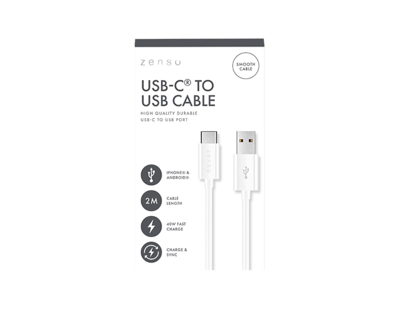 Wholesale White Type-C to USB 2M Cable CDU Wholesale White Type-C to USB 2M Cable CDU