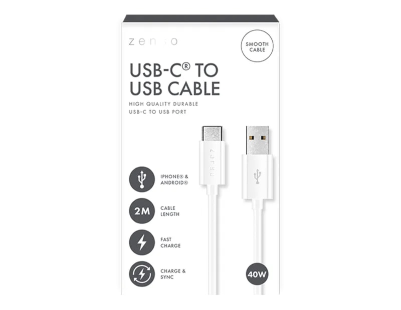 Wholesale White Type-C to USB 2M Cable CDU Wholesale White Type-C to USB 2M Cable CDU