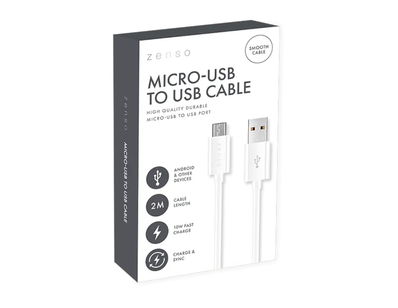 Wholesale White Micro to USB 2M Cable CDU