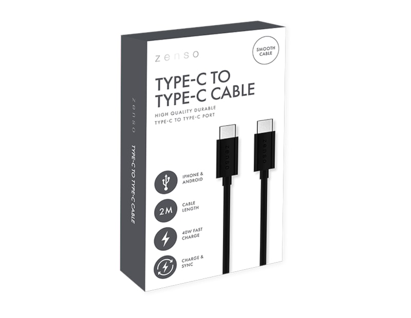 Wholesale Black Type-C to Type-C 2M Cable CDU