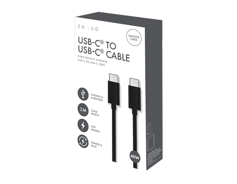 Wholesale Black Type-C to Type-C 2M Cable CDU Wholesale Black Type-C to Type-C 2M Cable CDU