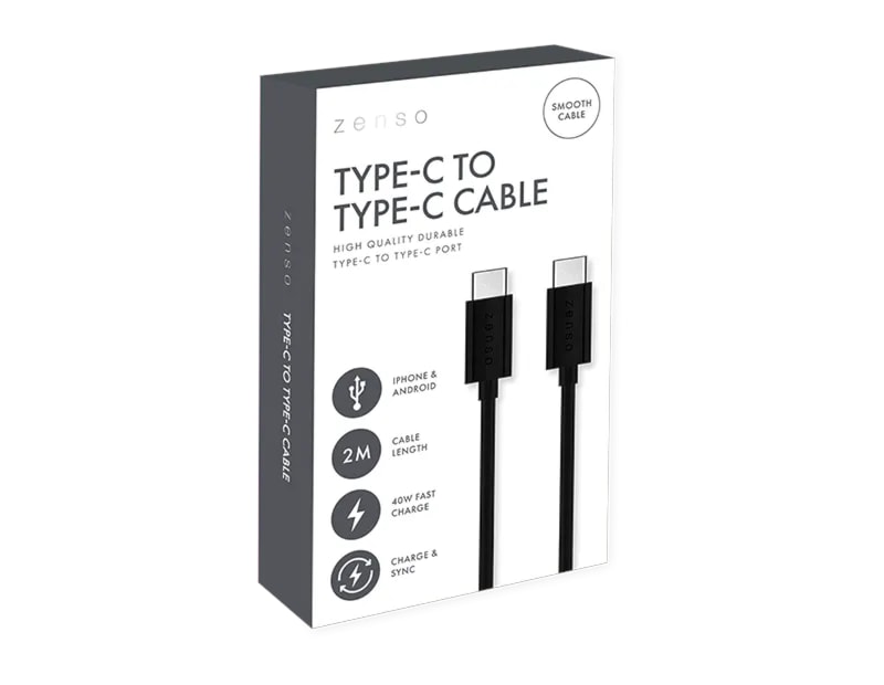 Wholesale Black Type-C to Type-C 2M Cable CDU