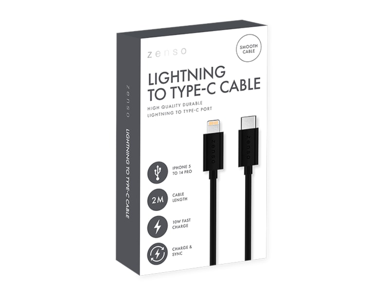 Wholesale Black Lightning to Type-C 2M Cable CDU Wholesale Black Lightning to Type-C 2M Cable CDU