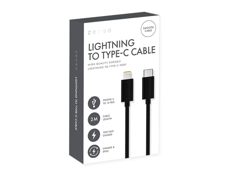 Wholesale Black Lightning to Type-C 2M Cable CDU
