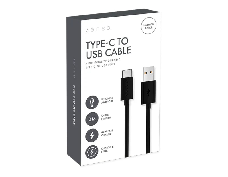 Wholesale Black Type-C to USB 2M Cable CDU Wholesale Black Type-C to USB 2M Cable CDU