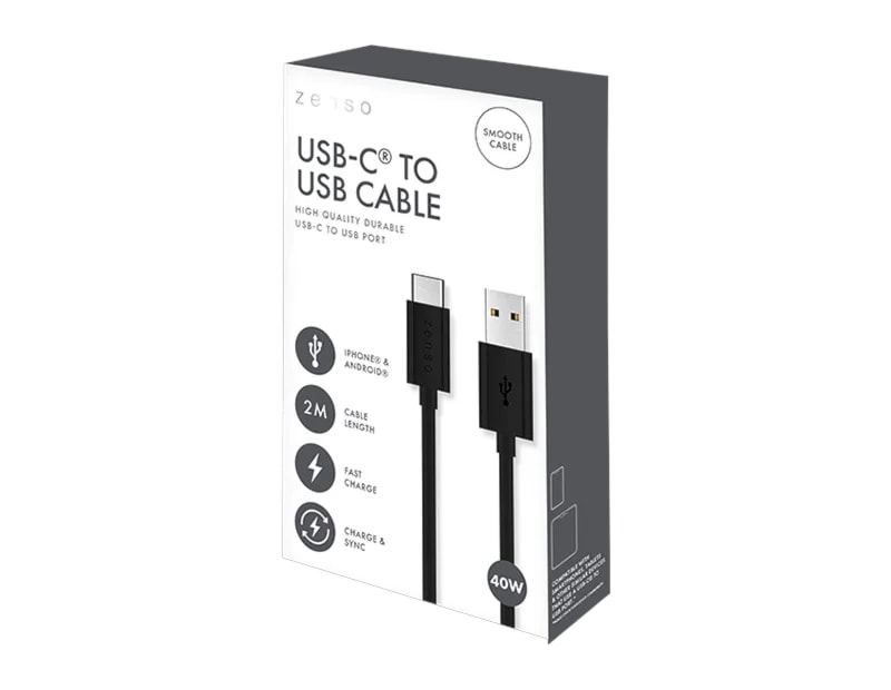 Wholesale Black Type-C to USB 2M Cable CDU Wholesale Black Type-C to USB 2M Cable CDU