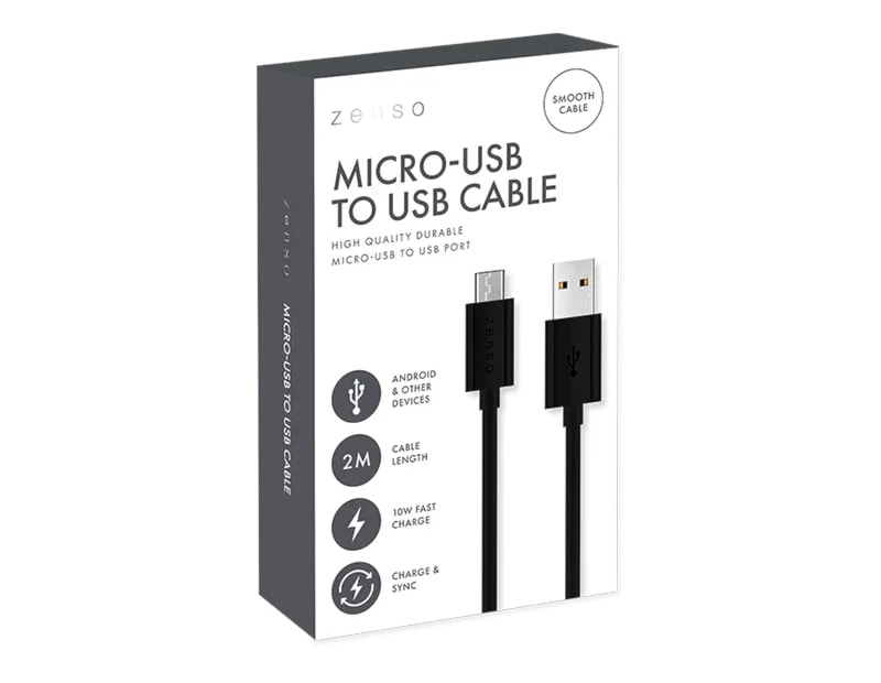 Wholesale Black Micro to USB 2M Cable CDU Wholesale Black Micro to USB 2M Cable CDU