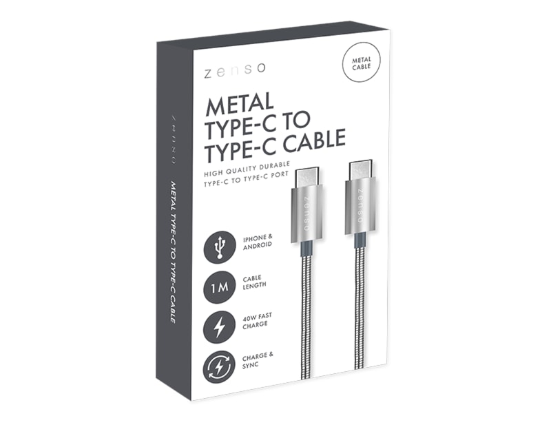 Wholesale Metal Type-C to Type-C Charge/Sync 1M Cable CDU Wholesale Metal Type-C to Type-C Charge/Sync 1M Cable CDU
