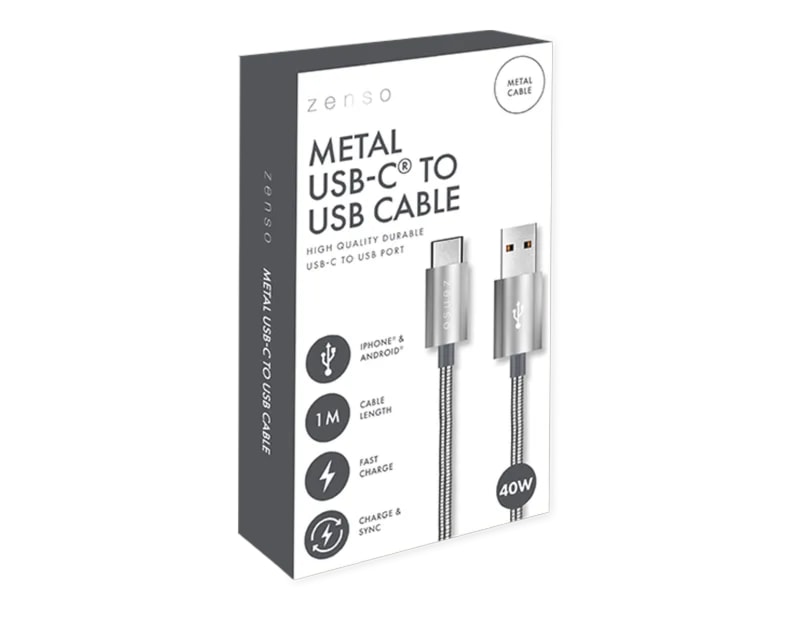 Wholesale Metal Type-C to USB Charge/Sync 1M Cable CDU Wholesale Metal Type-C to USB Charge/Sync 1M Cable CDU