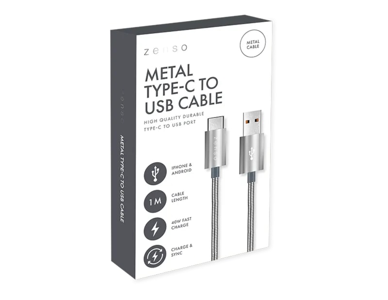 Wholesale Metal Type-C to USB Charge/Sync 1M Cable CDU Wholesale Metal Type-C to USB Charge/Sync 1M Cable CDU