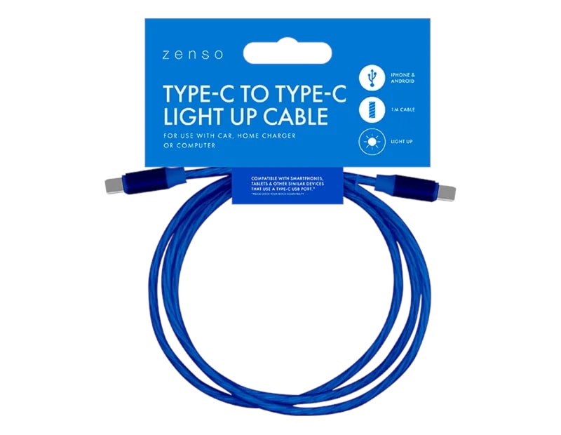 Wholesale Type-C to Type-C Light Up Charging Cable 1M