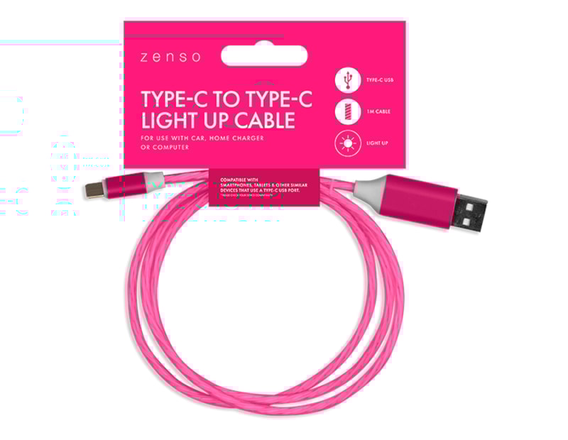 Wholesale Lightning to Type-C Light Up Charging Cable 1M Wholesale Lightning to Type-C Light Up Charging Cable 1M in Pink