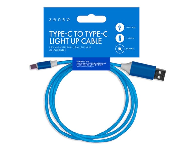 Wholesale Lightning to Type-C Light Up Charging Cable 1M in Blue