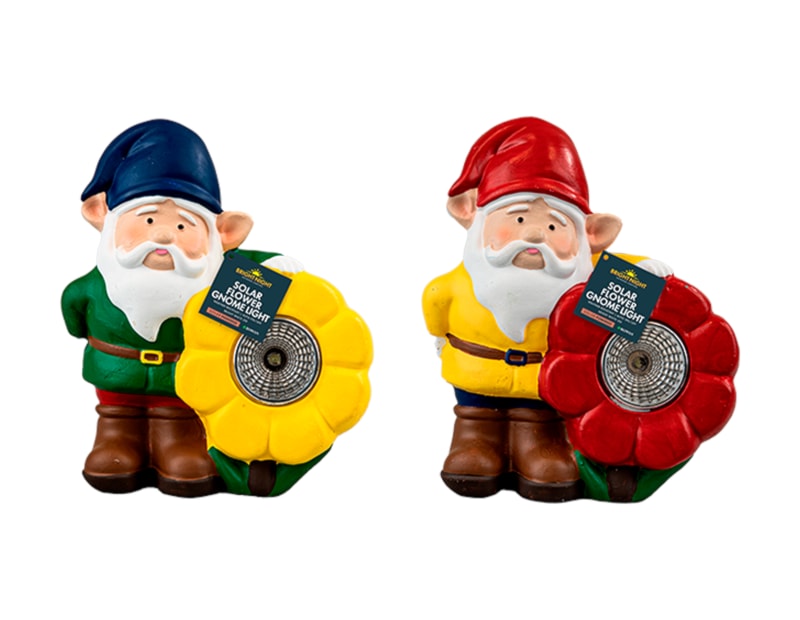 Wholesale Gnome with Flower Solar Light 15cm CDU