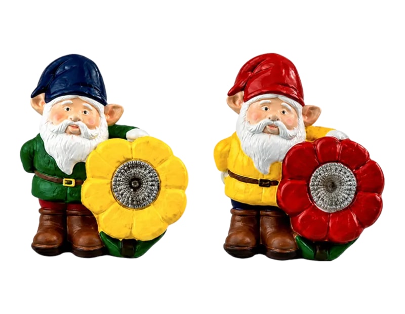 Wholesale Gnome with Flower Solar Light 15cm CDU