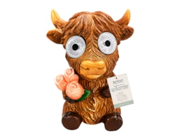 Wholesale Solar Powered Big Eyed Highland Cow 11.5cm CDU