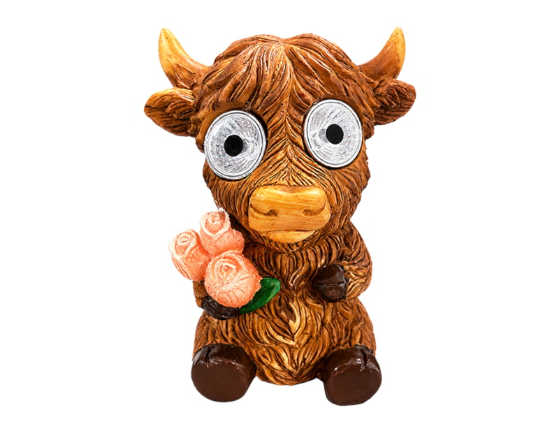Wholesale Solar Powered Big Eyed Highland Cow 11.5cm CDU