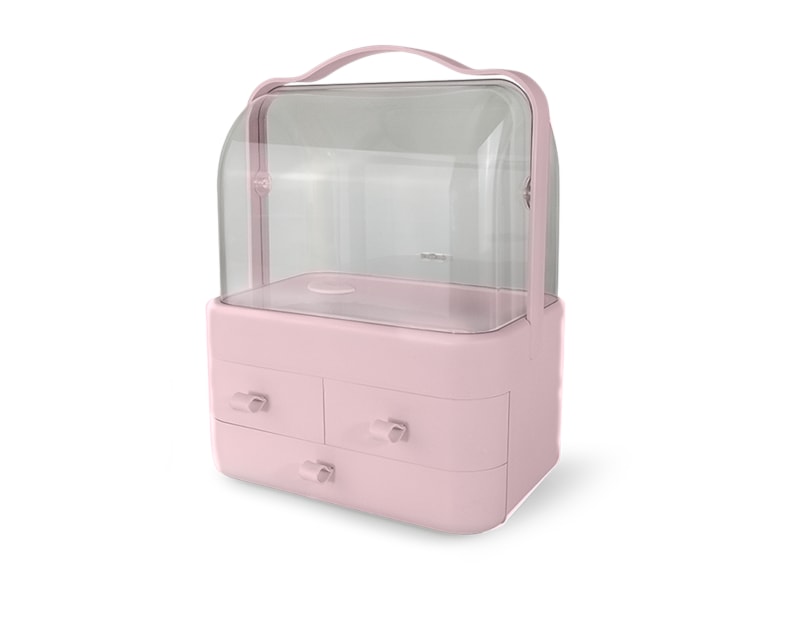 Wholesale Pink Cosmetic Storage Case with Handle & Drawers Pink Cosmetic Storage Case with Handle & Drawers