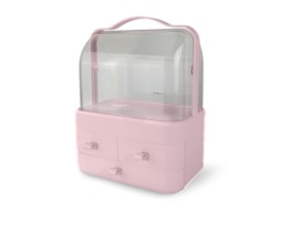 Pink Cosmetic Storage Case with Handle & Drawers