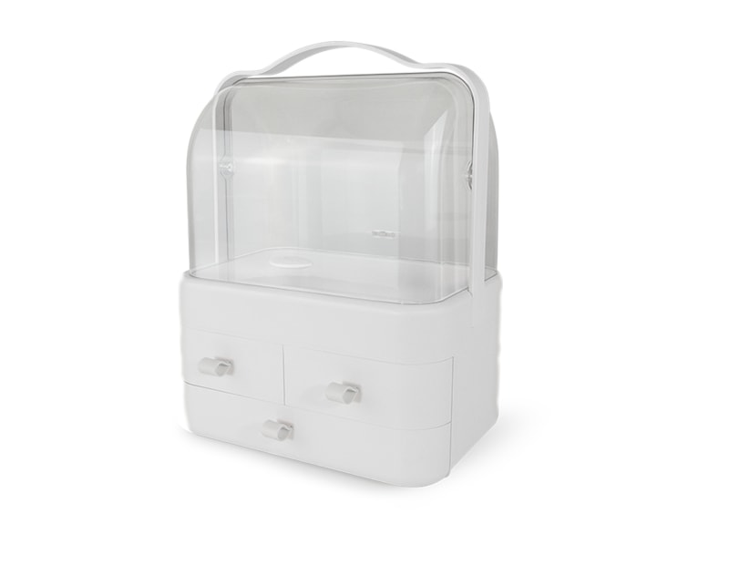 White Cosmetic Storage Case with Handle & Drawers