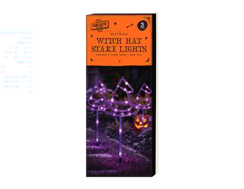 Halloween Witch Hat LED Stakes 3pk CDU