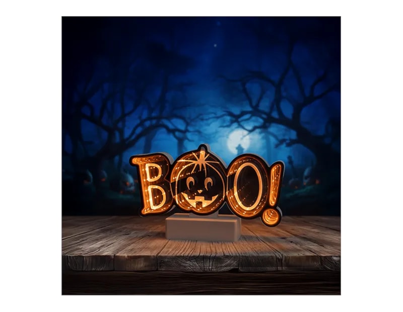 Wholesale LED Battery Operated Infinity Light Boo Pumpkin 14cm x 24cm