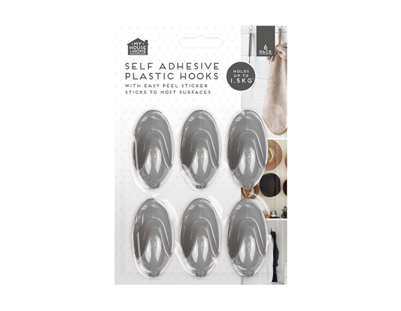 Plastic Self-Adhesive Hooks 6pk Plastic Self-Adhesive Hooks 6pk