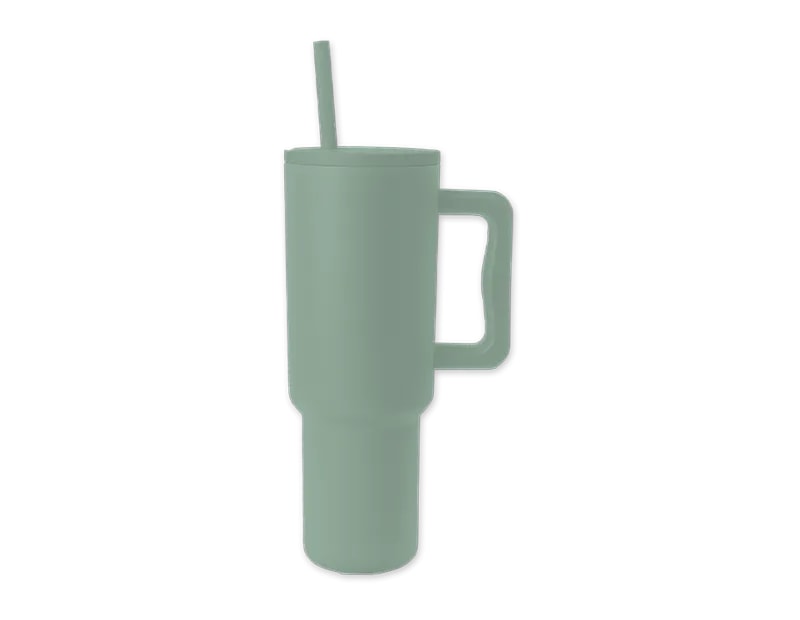 Wholesale Neutrals Double Walled Tumbler with Handle and Straw 1100ml