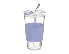 Wholesale Glass Cup With Ribbed Sleeve And Straw 450ml Wholesale Glass Cup With Ribbed Sleeve And Straw 450ml