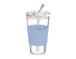 Wholesale Glass Cup With Ribbed Sleeve And Straw 450ml Wholesale Glass Cup With Ribbed Sleeve And Straw 450ml