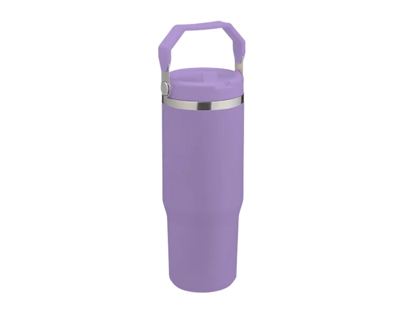 Wholesale Bright Double Walled Drinking Tumbler With Handle And Flip Straw