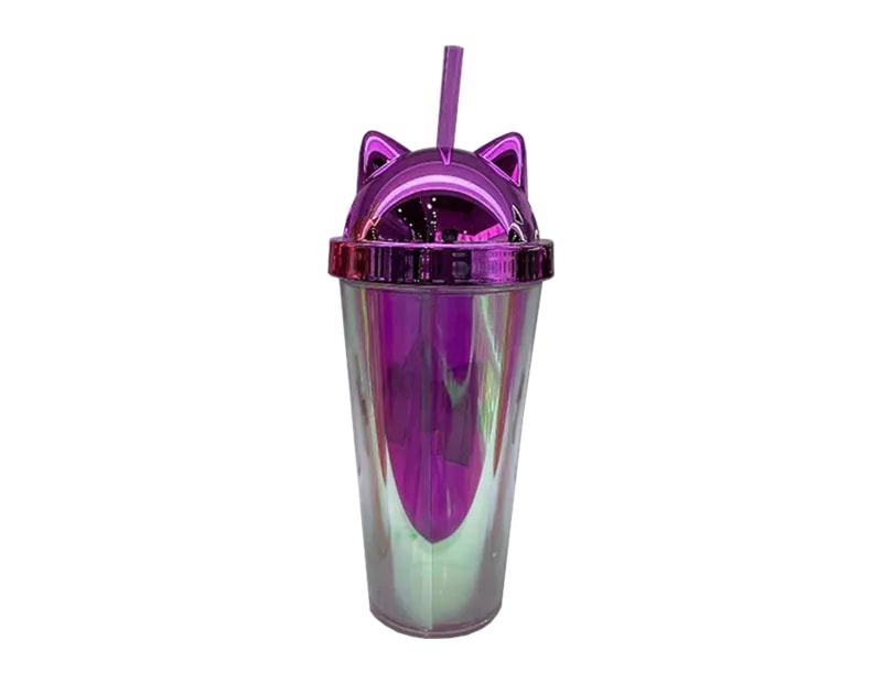Wholesale Cat Ear Lidded Cup With Straw 450ml