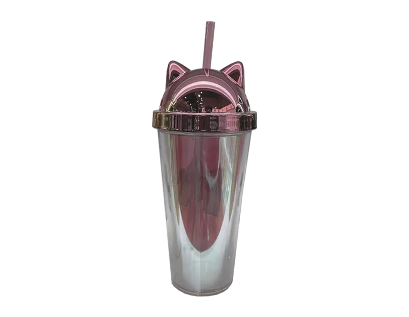 Wholesale Cat Ear Lidded Cup With Straw 450ml