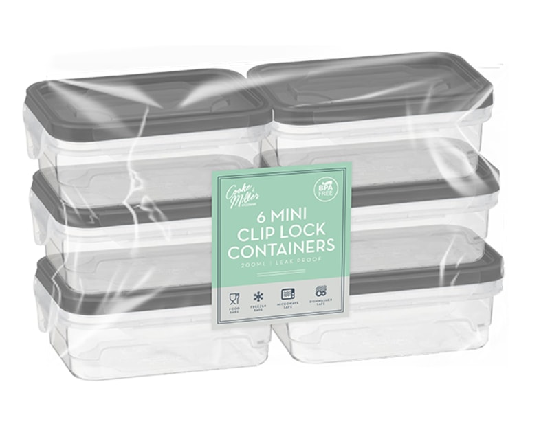 Wholesale Rectangle Clip Lock Container 200ml 6pk