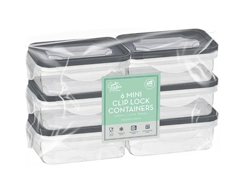 Wholesale Rectangle Clip Lock Container 200ml 6pk