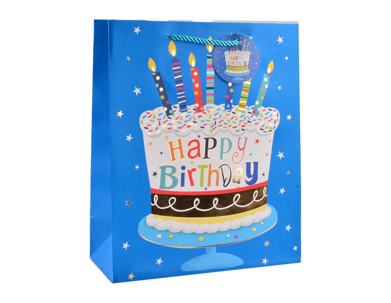 Wholesale Childrens Foiled Birthday Cake Medium Gift Bag 26x32x12cm Wholesale Childrens Foiled Birthday Cake Medium Gift Bag 26x32x12cm