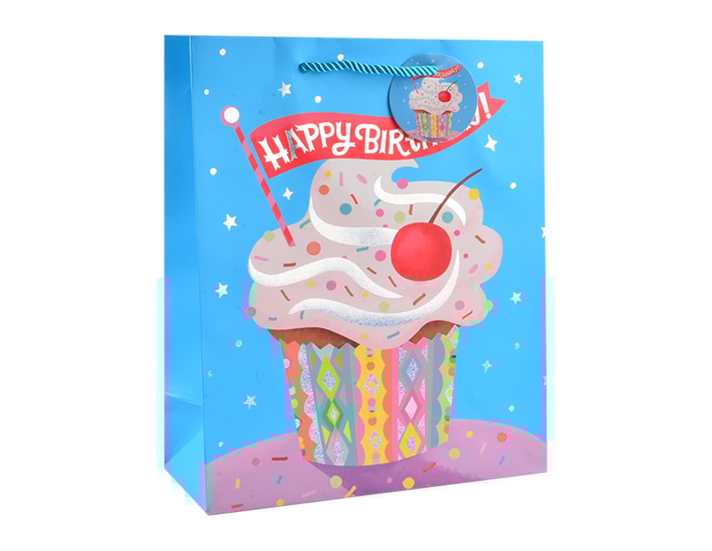 Wholesale Childrens Foiled Birthday Cake Large Gift Bag 30x42x12cm Wholesale Childrens Foiled Birthday Cake Large Gift Bag 30x42x12cm