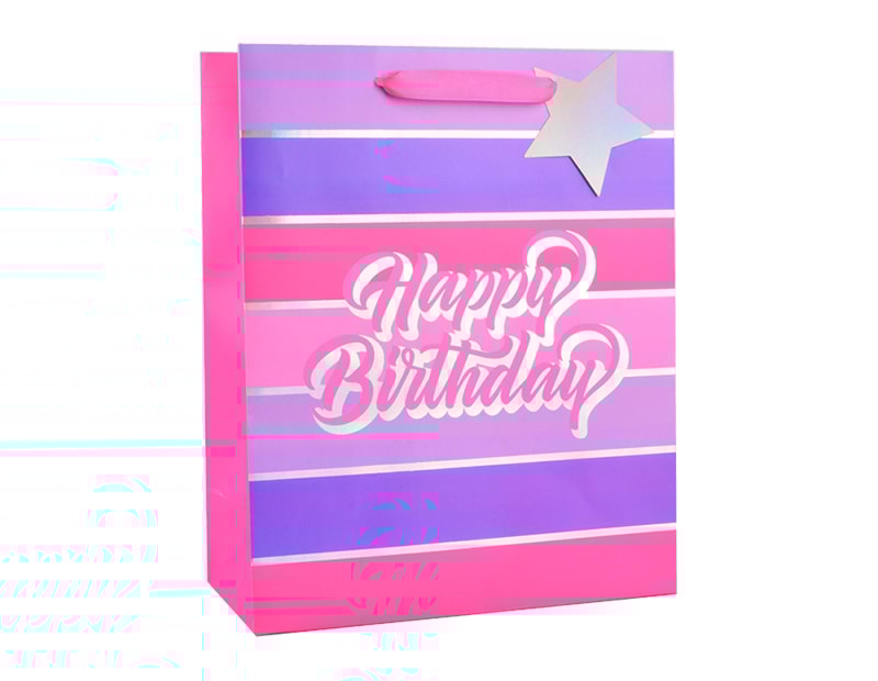 Wholesale Girls Foiled Happy Birthday Medium Gift Bag 26x32x12cm