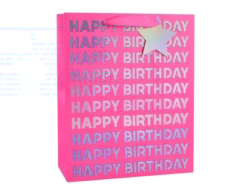 Wholesale Girls Foiled Happy Birthday Medium Gift Bag 26x32x12cm