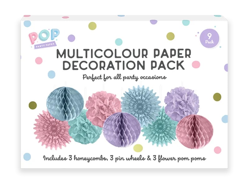Wholesale Pastel Multicolour Paper Decoration Pack 9pk CDU Wholesale Pastel Multicolour Paper Decoration Pack 9pk CDU