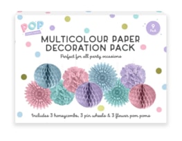 Wholesale Pastel Multicolour Paper Decoration Pack 9pk CDU
