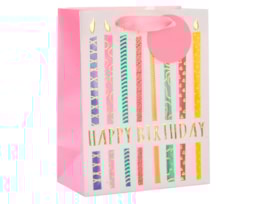 Wholesale Girls Foiled Embossed Happy Birthday Medium Gift Bags