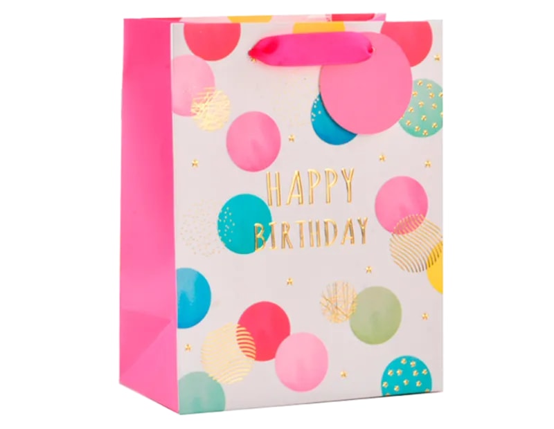 Wholesale Girls Foiled Embossed Happy Birthday Medium Gift Bags